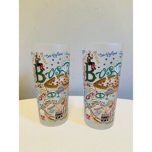 2 Boston Themed Catstudio Frosted Drinking Glasses Dated 2015